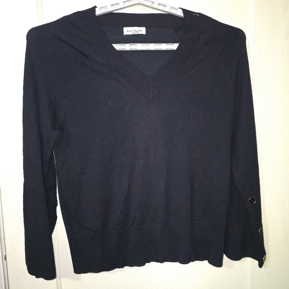 Rio & Rian V-Neck Sweater Ribbed Neck & Wide Flare Sleeve With Button Size XL - Picture 5 of 11